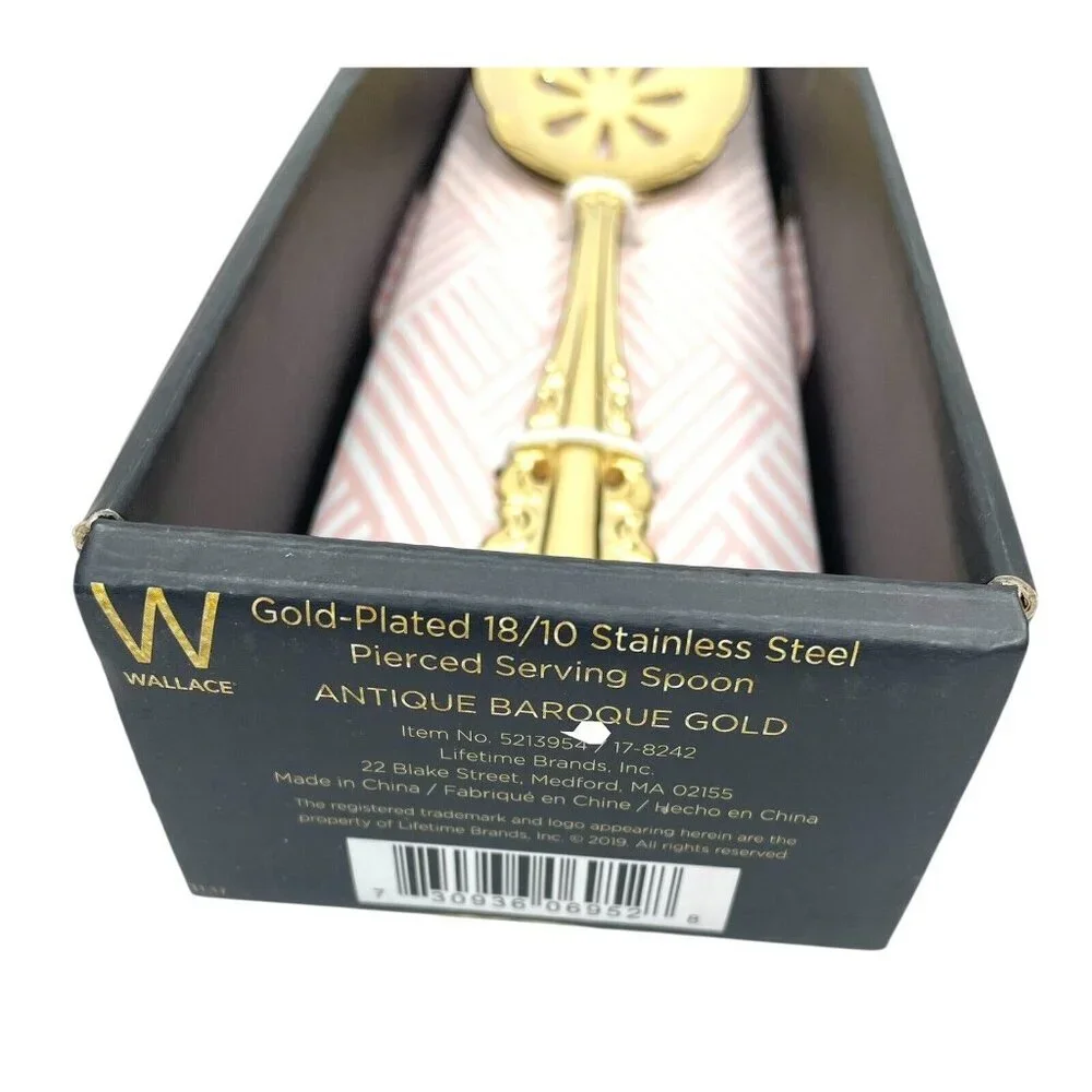 Wallace Antique Baroque Gold Pierced Serving Spoon Gold Plated NIB